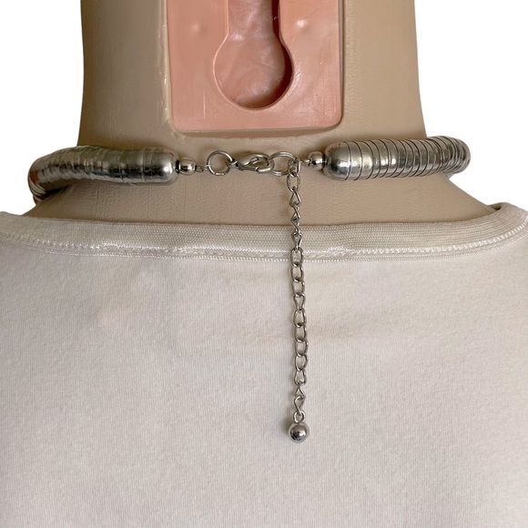 Silver and Turquoise Howlite Beaded Statement Necklace - Picture 7 of 11